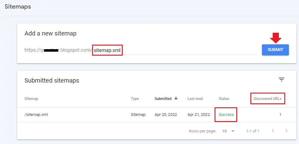 In Add a new sitemap enter sitemap.xml and click the SUBMIT button. If it is submitted successfully you will see a Success status. In Add a new sitemap enter sitemap.xml and click the SUBMIT button. If it is submitted successfully you will see a Success status.