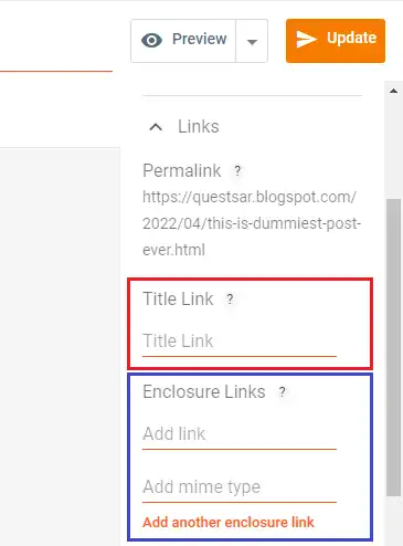 Title and Enclosure links options