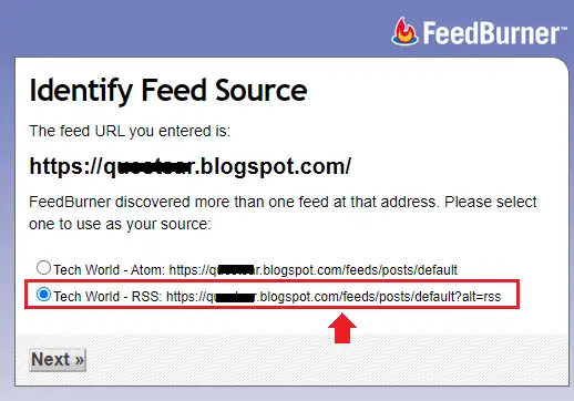 Choose RSS feed source. Click the Next button.