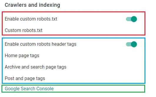 Crawlers & Indexing settings in Blogger