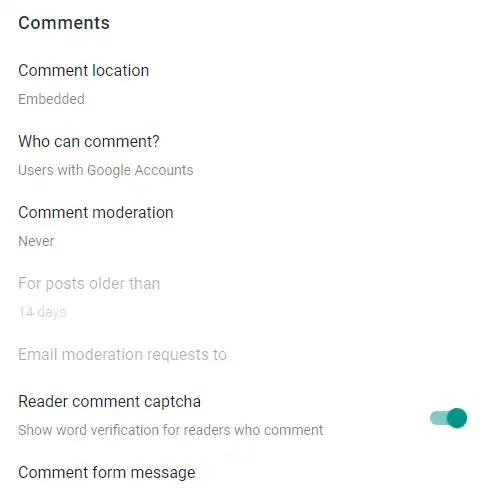 Comments settings in Blogger
