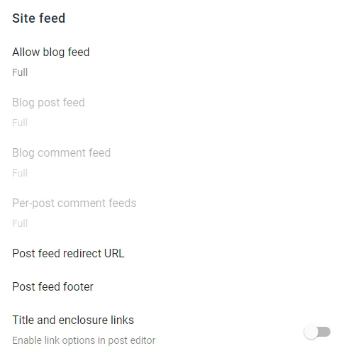 Site feed Settings in Blogger