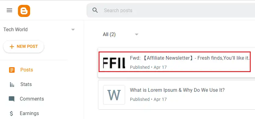 the Forwarded email has been received on Blogger. You can edit the post in Blogger Post-Editor to delete the unnecessary content.