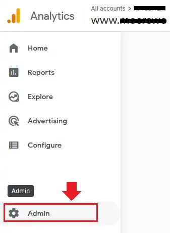 Go to your Google Analytics 4 account. From the Sidebar click on the Admin (Gear Icon).