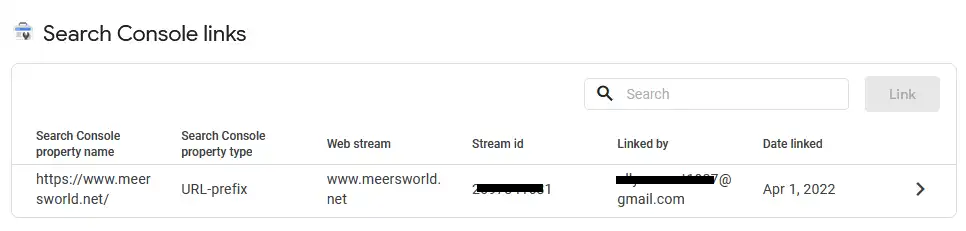 The Search Console links page shows your GA4 and GSC link. You can also delete this link by going to its detail page. 
