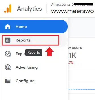Go to your Google Analytics 4 and expand your Sidebar. Click on the Reports.