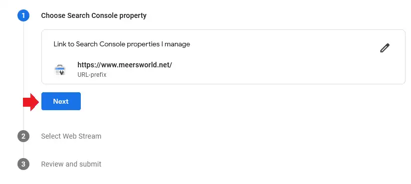 Your property is linked, now click on the Next button.