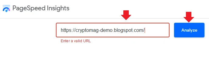 Paste URL of the homepage in PageSpeed Insights URL Box
