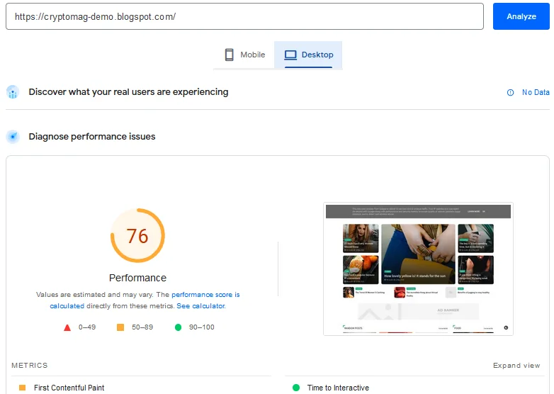 PageSpeed Insights Performance Score of homepage on desktop devices PageSpeed Insights Performance Score of homepage on desktop devices