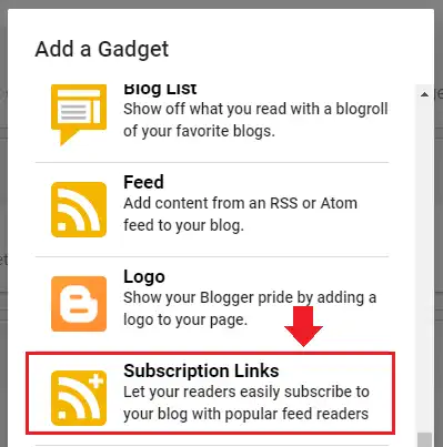 Click the Subscription Links gadget.