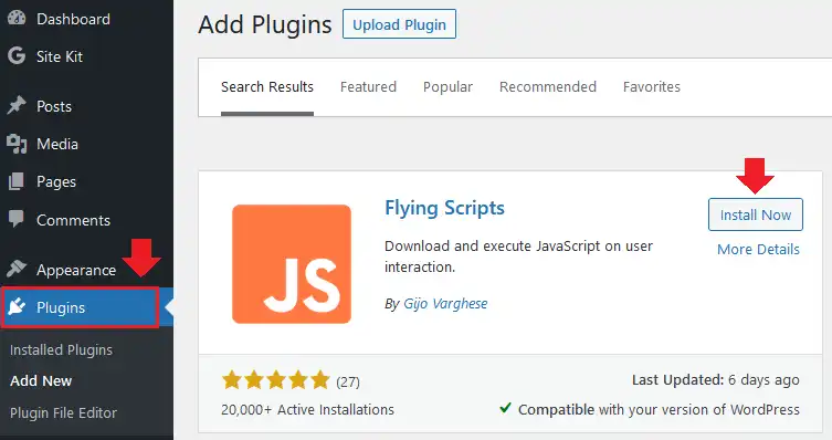 Install Flying Scripts WordPress Plugin 