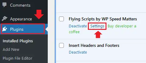 Go to Settings of Flying Scripts plugin