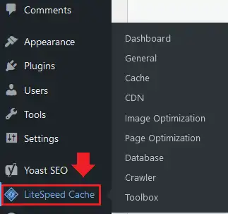 Open LiteSpeed Cache from Sidebar
