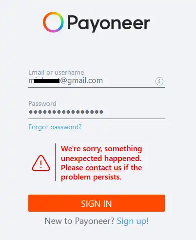 We're Sorry, Something Unexpected Happened - Payoneer 1
