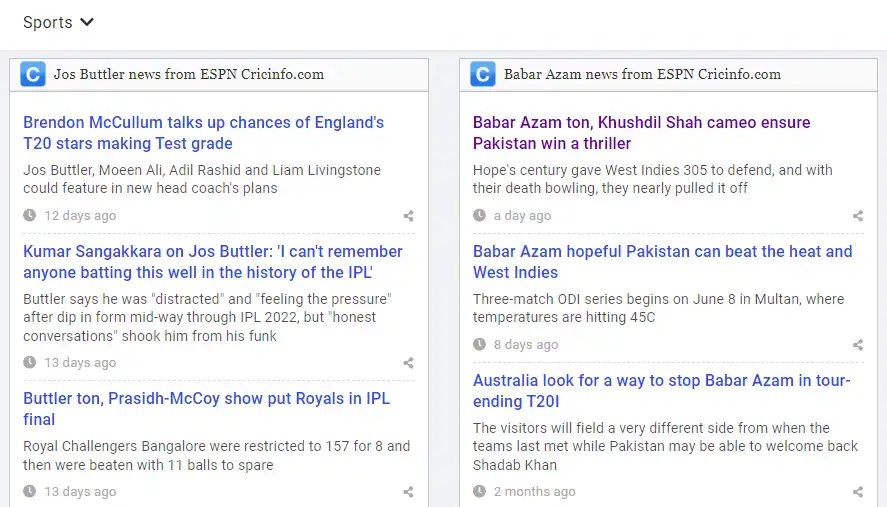 RSS Feed Updates in Sports Tab