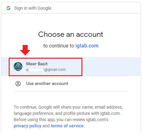 Click on your Gmail account