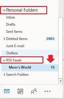 Go to RSS Feed location in Outlook