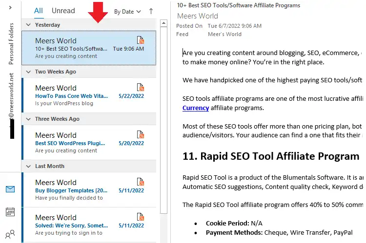 RSS Feed Emails in Outllook RSS Feed Emails in Outllook