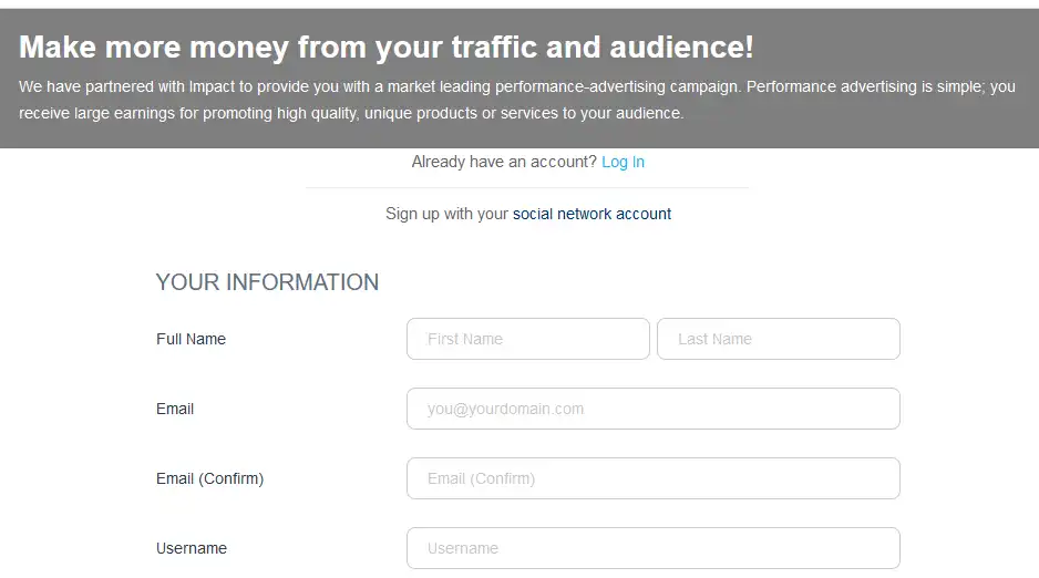 Upwork affiliate program signup form Impact radius