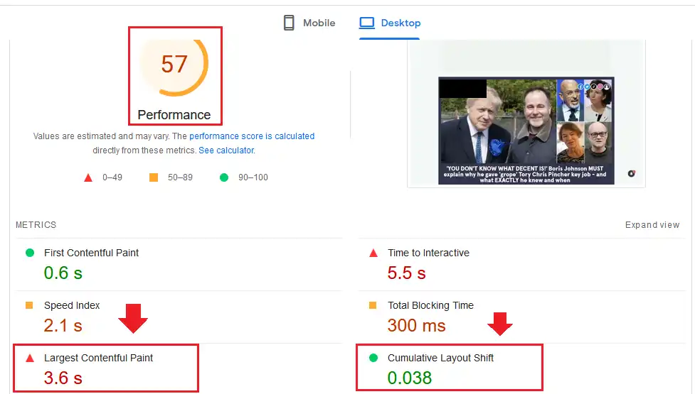 Lab Data, Core Web Vitals Metrics score PageSpeed Insights