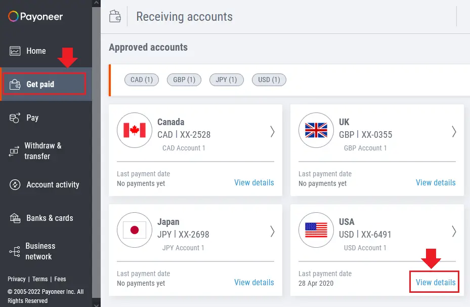 how to get my payoneer account number