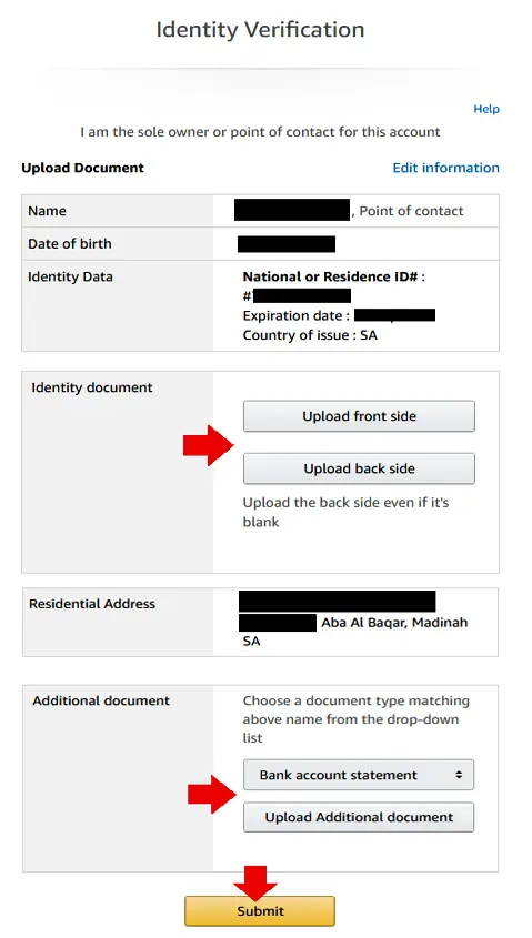 Identity Verification Document Uploads for Individual Seller