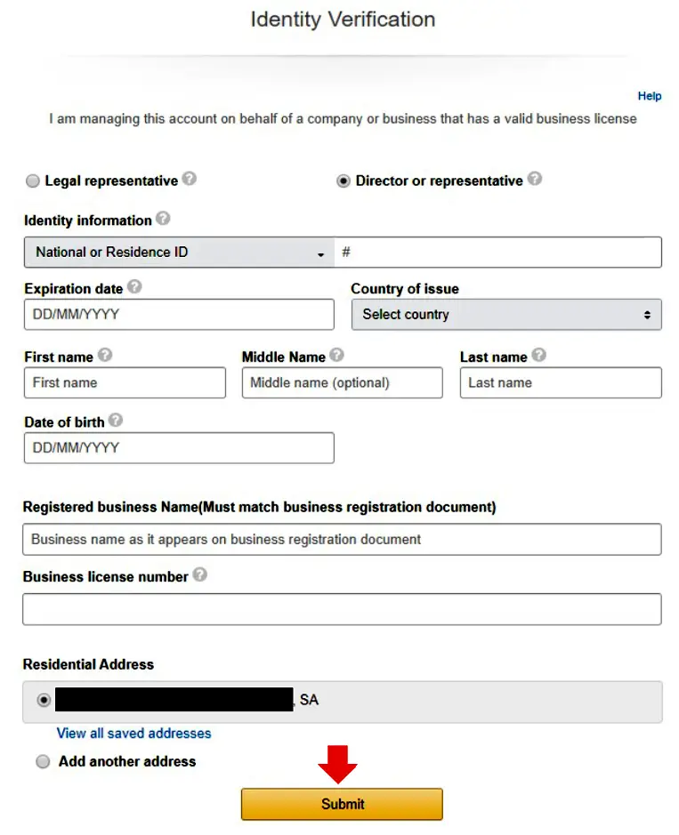 Identity Verification for Business Sellers Amazon Saudi Arabia