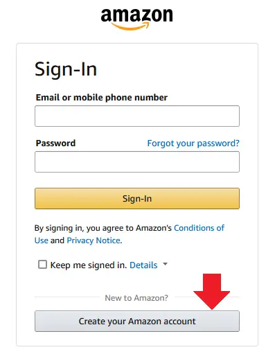 Click Create you Amazon account button