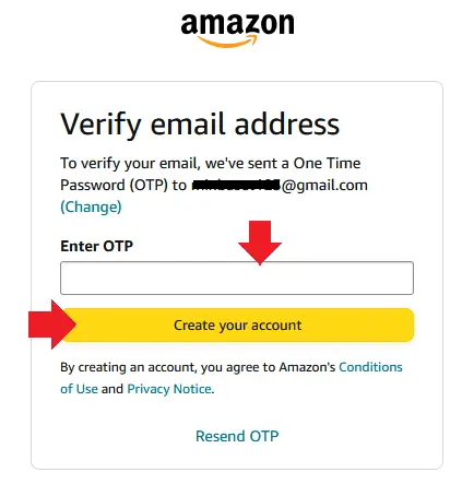 Verify Email address by entering OTP