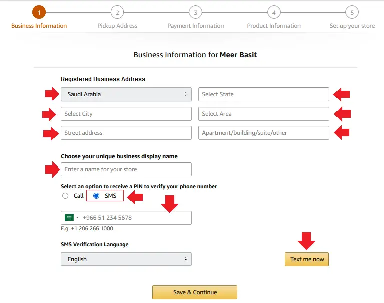 Enter your Business Information about Saudi Arabia Amazon Seller Account