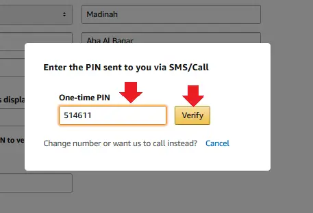 Enter the PIN sent to you via SMS/Call