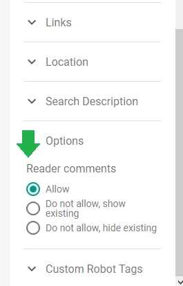 Reader Comments Settings