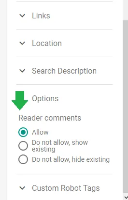Reader Comments Settings Reader Comments Settings