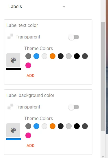 Labels advanced customize settings