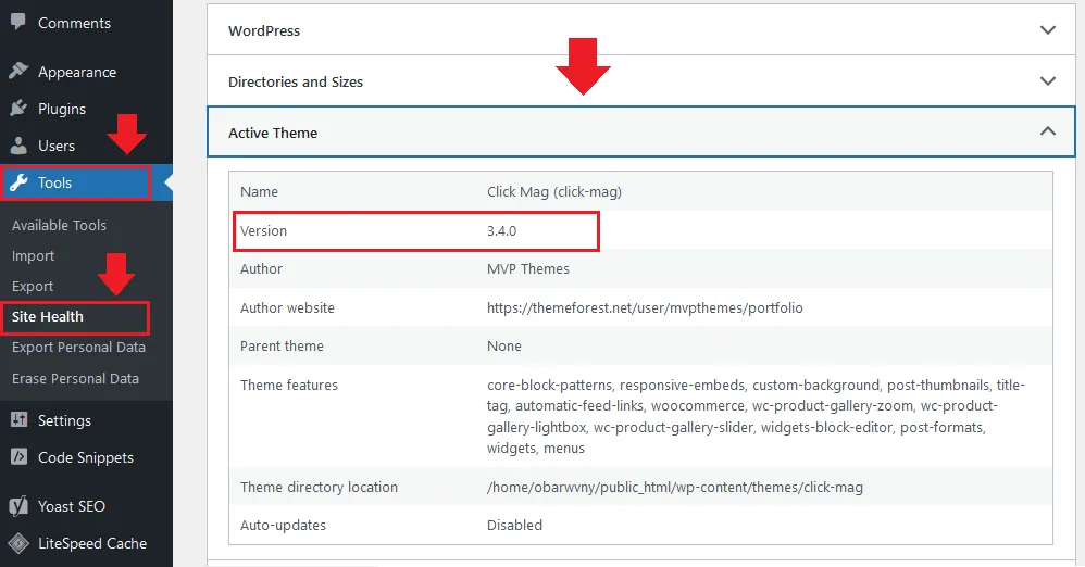 how to check the installed version of your WordPress theme