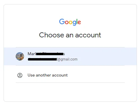 Choose your desired gmail account to signup for blogger