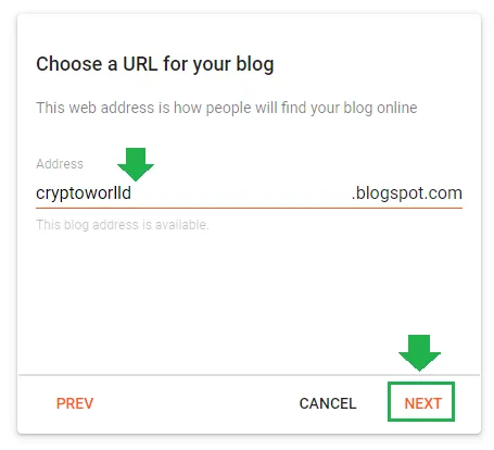 Enter a domain address for your Blogger blog
