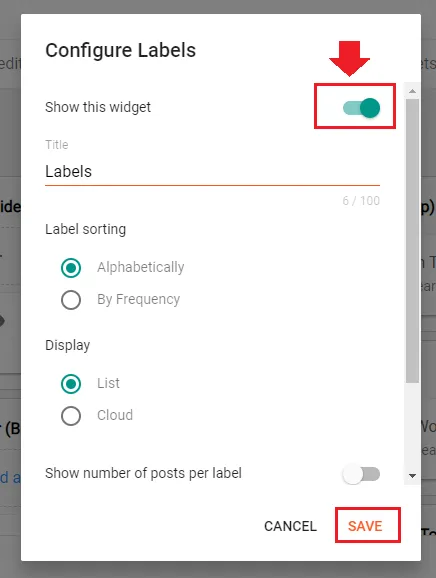 Configure label gadget settings