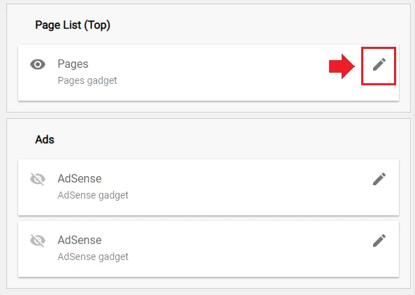 Go to Page List Section and Click Edit icon of Pages gadget