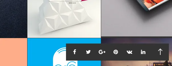 The + Icon at bottom-right corner when hovered shows the Social Media Share icons