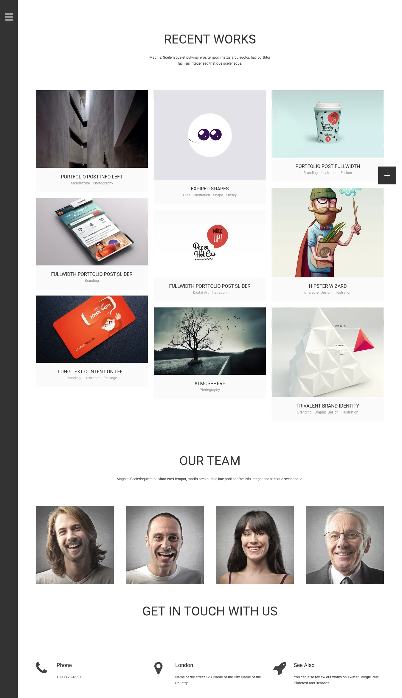 Mixed page of Aside This is the Mixed page which contains Recent Works, Our Team, and Get in Touch With Us.