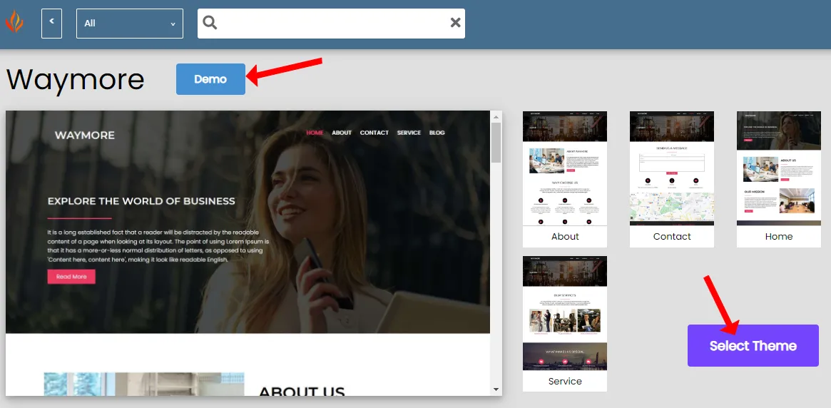 Check the demo of theme and click Select Theme