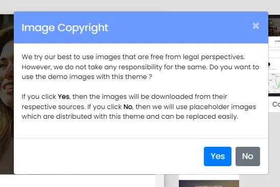age Copyright popup may ask you whether you want to use the demo images