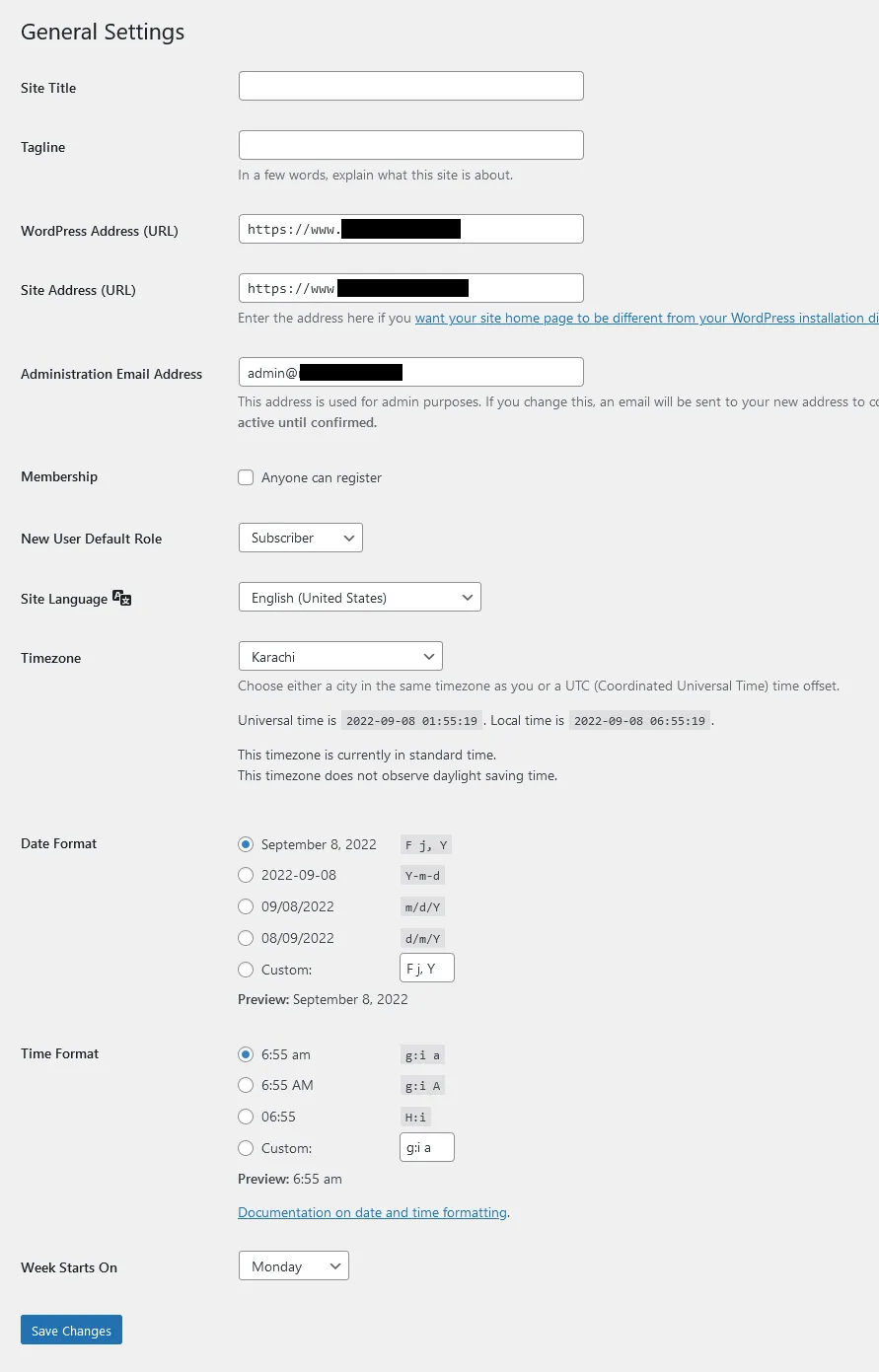 General Settings WordPress