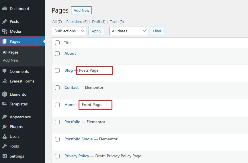 Pages section allows you to add/delete pages