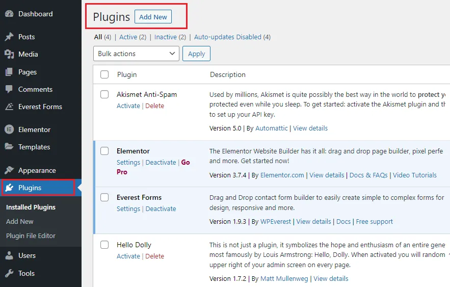 WordPress Plugins Section