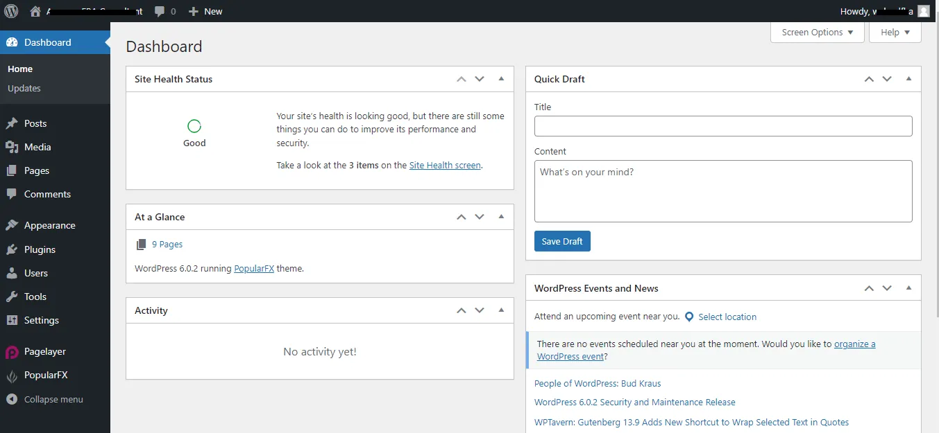 WordPress Admin Section