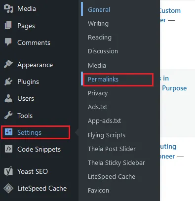 Go to Settings from your sidebar and Click Permalinks. 