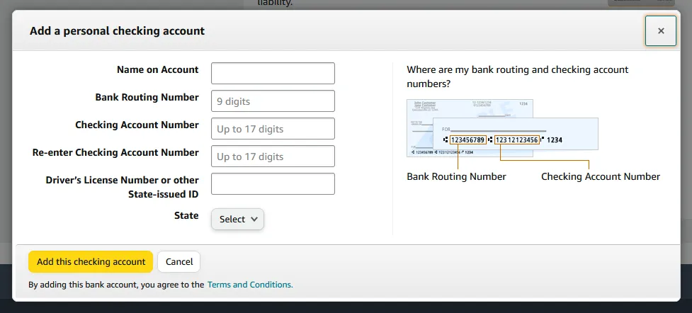 1) In the Name on Account enter the Beneficiary Name.2) In the Baking Routing Number enter the Routing (ABA).3) In the Checking Account Number enter the Account number.4) In the Driver's License Number or other State-issued ID