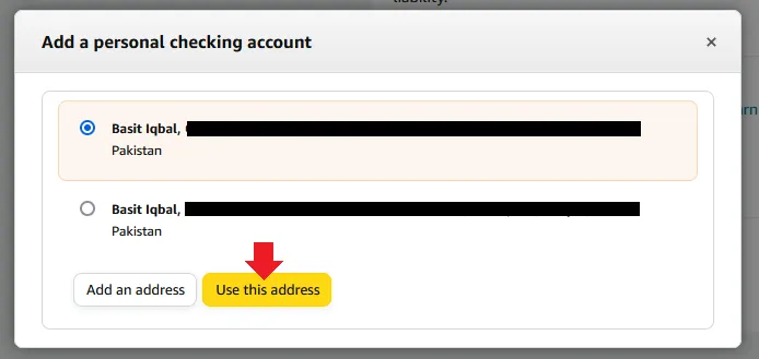 Select the address and click Use this address button.